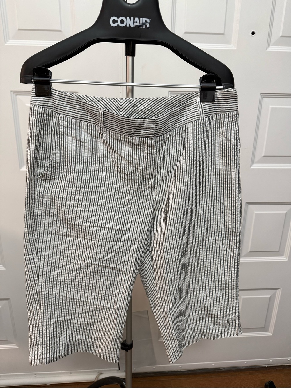 Willi Smith Black and White Striped Shorts with Subtle Sheen
